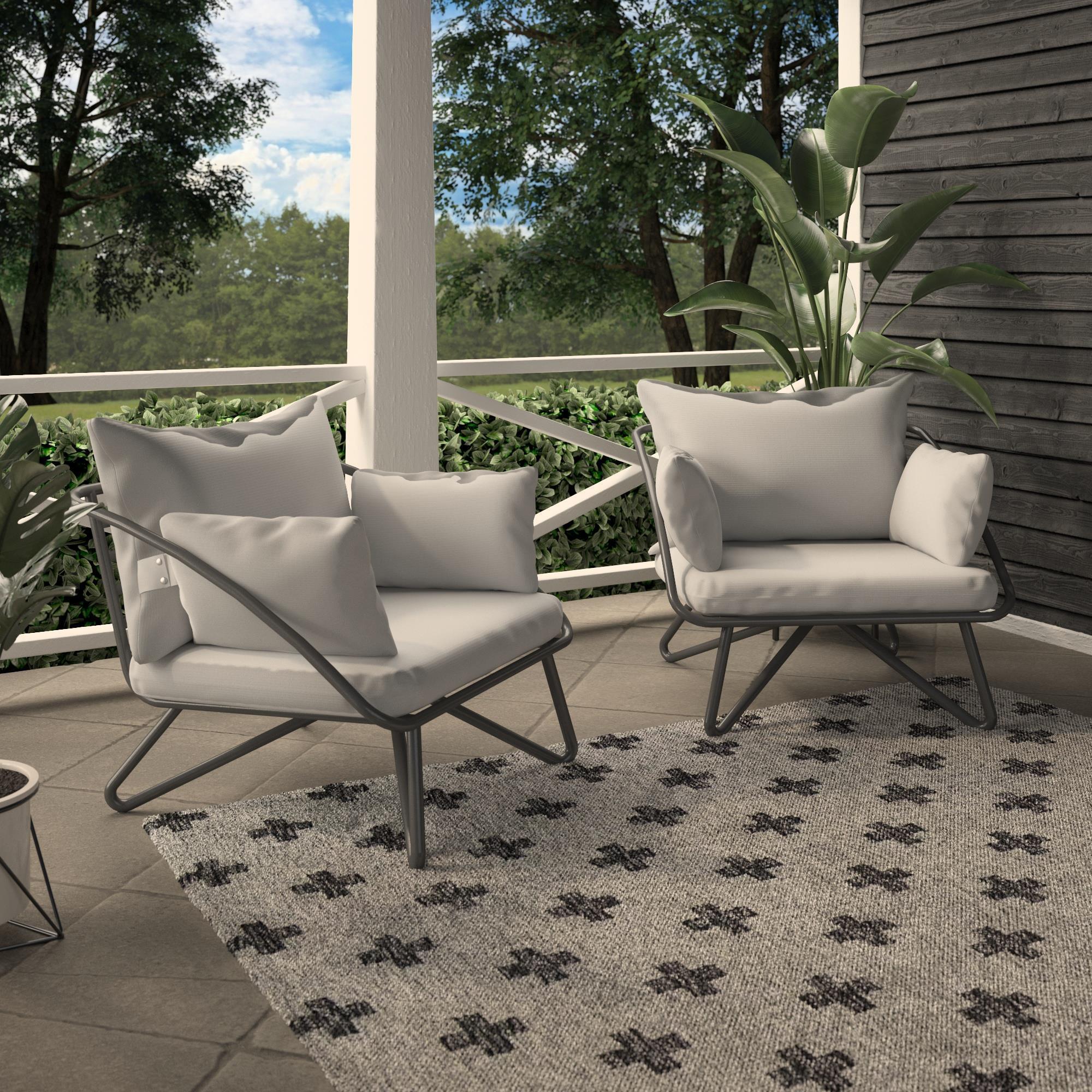 Novogratz, Teddi Outdoor Lounge Chairs, 2-piece, Charcoal, Primary Color Charcoal, Material Steel, Width 30.75 in, Model# 88061CWGE